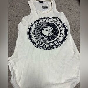 Rue21 White Sun and Moon Graphic Tank Top